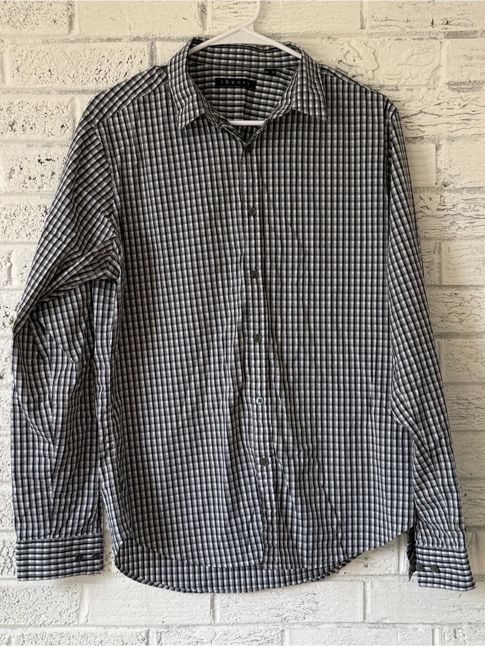 Theory Men’s Black and White Gingham Dress Button Down Shirt Size M | 0052